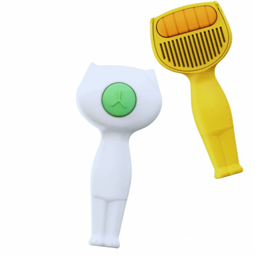 Efficient shedding brush for dogs & cats, featuring a self-cleaning button for quick and easy hair disposal.
