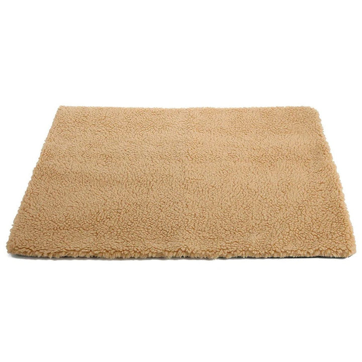 Durable self-heating pet mat for cats & dogs. No electricity, portable & easy clean. Khaki & Gray faux fur options.