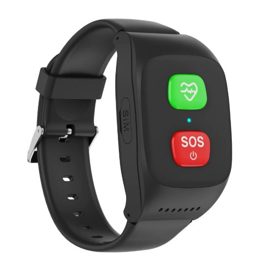 Seniors' GPS smartwatch with SOS, health monitor, heart rate, & waterproof design for elderly safety.