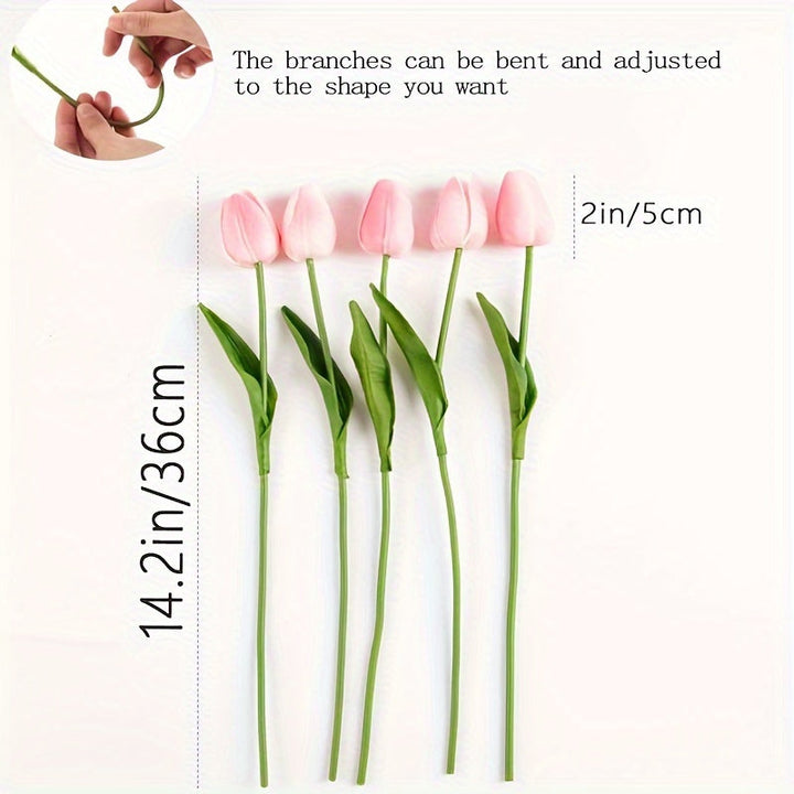 Elegant artificial tulips, a 10-pack, perfect for wedding bouquets, home decoration, or gifts.