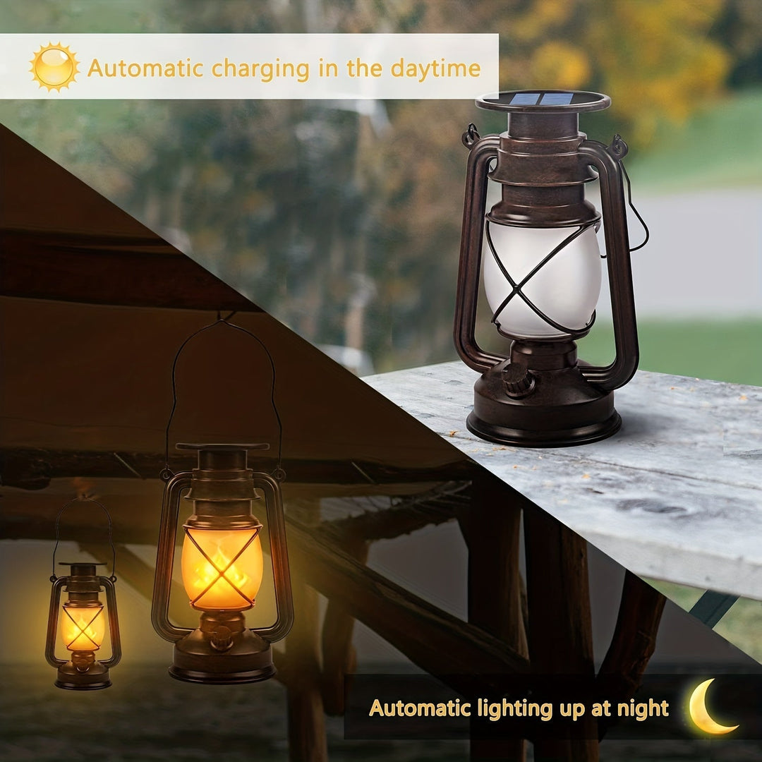 Vintage style outdoor solar lanterns with realistic flickering flame LEDs for your garden & patio.