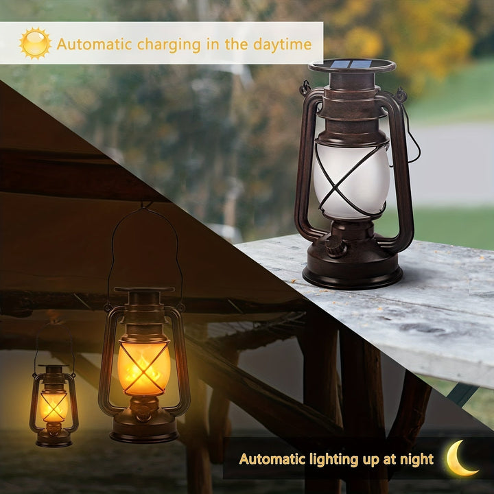 Vintage style outdoor solar lanterns with realistic flickering flame LEDs for your garden & patio.