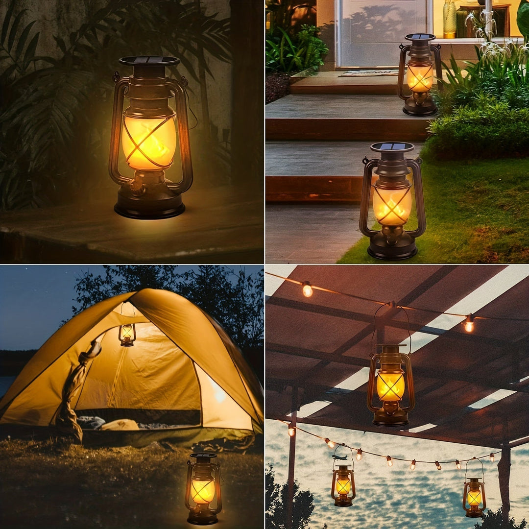 Outdoor LED solar lanterns, creating a warm vintage dancing flame glow for your garden & patio.