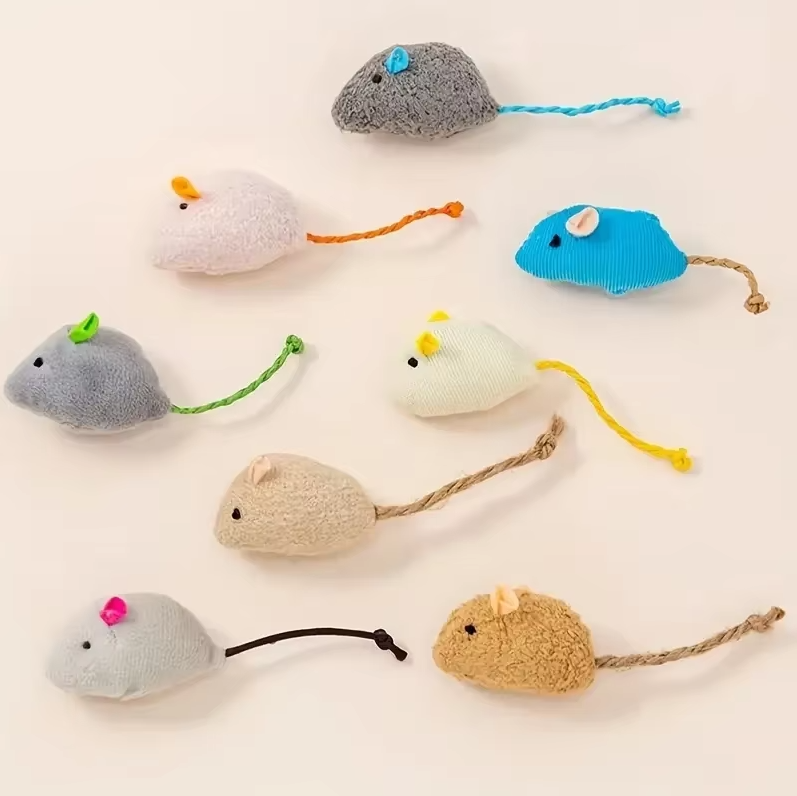 Multi-pack of realistic plush mouse cat toys, stimulating natural hunting instincts for indoor cats.