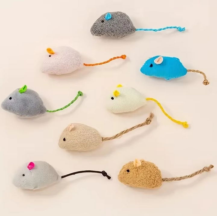 Multi-pack of realistic plush mouse cat toys, stimulating natural hunting instincts for indoor cats.
