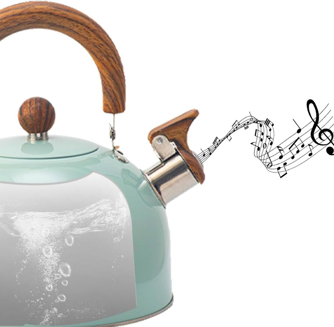 Durable stainless steel whistling kettle with heat-resistant insulated handle for safe hot water pouring.