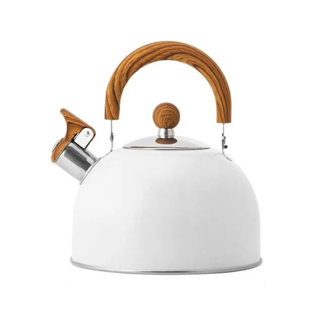 Sleek stainless steel whistling kettle, a must-have kitchen accessory for quick and safe hot water preparation.