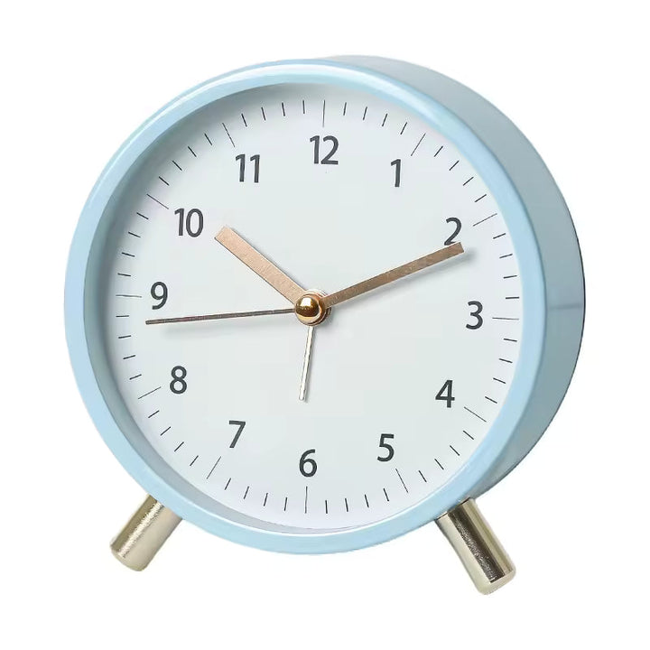 Silent Scandinavian table clock with minimalist design; perfect for modern home or office decor. Timeless elegant aesthetic.