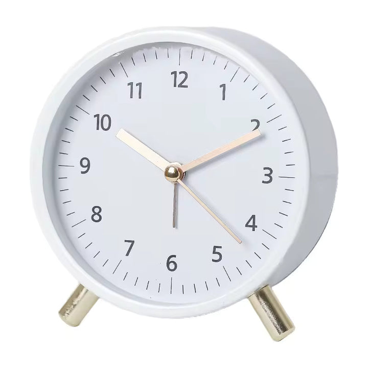 Elegant silent desk clock featuring a minimalist Scandinavian design. Ideal modern aesthetic for office or home decor.