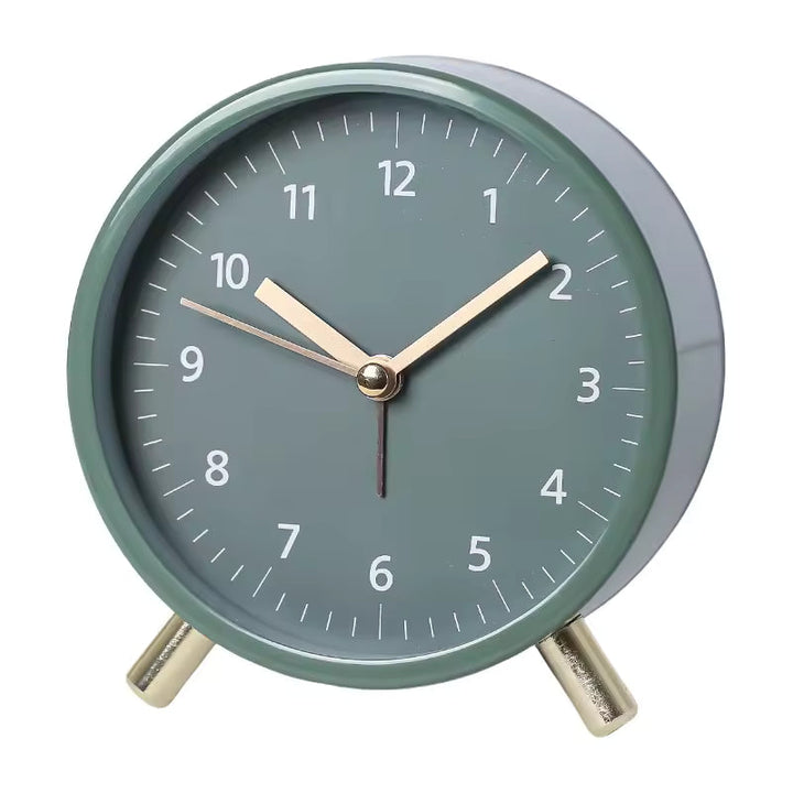 White minimalist Scandinavian table clock, silent operation. Elegant modern desk accessory for home or office.