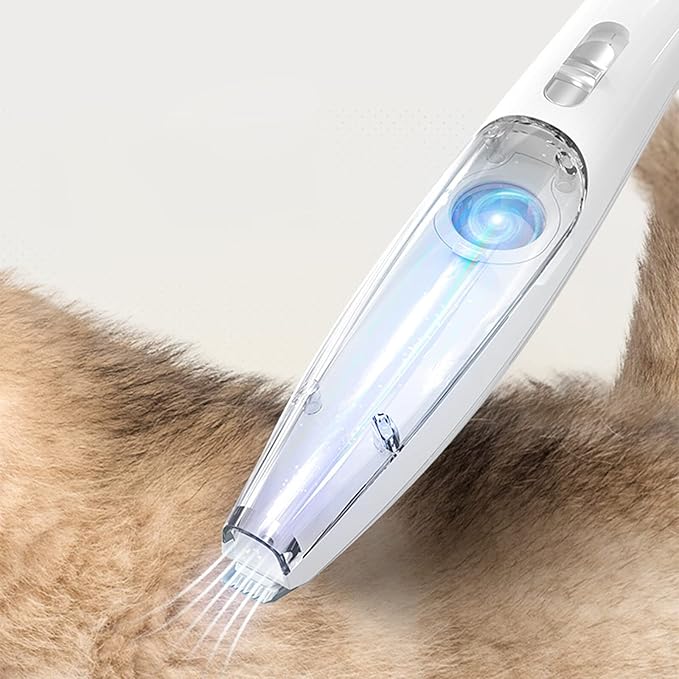 Quiet pet clipper with integrated vacuum for clean & calm dog/cat grooming. Cordless design for easy use.