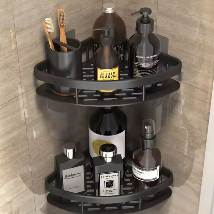 Silver rustproof bathroom shower caddy, wall-mounted for minimalist storage solution