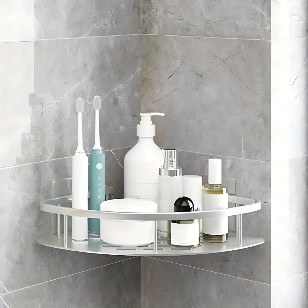 Black metal rustproof shower shelf organizer, ideal for modern bathroom storage