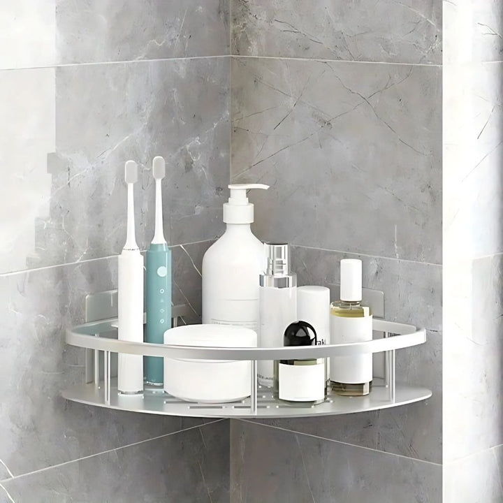 Black metal rustproof shower shelf organizer, ideal for modern bathroom storage