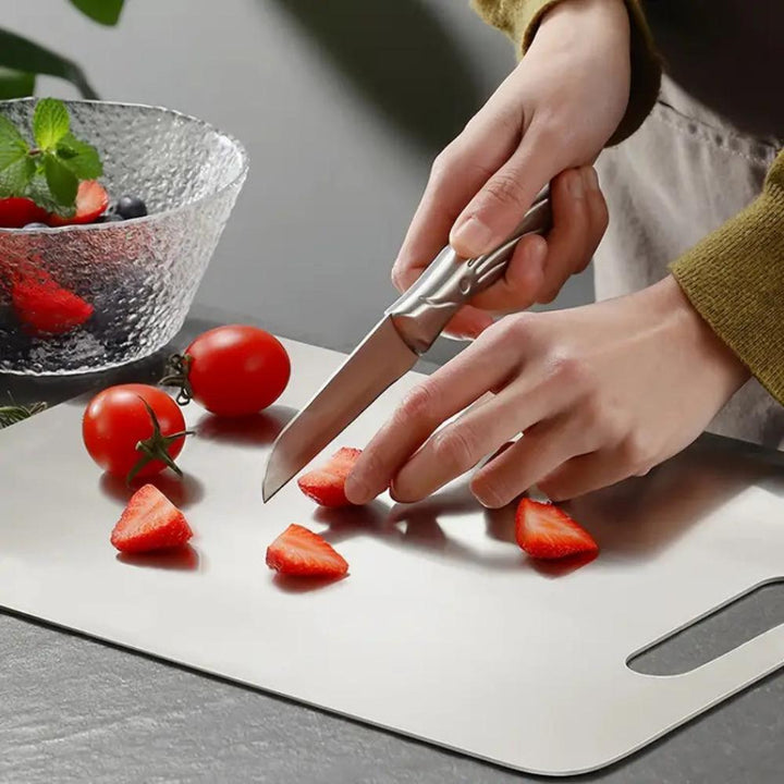 Kitchen grade stainless steel cutting board, silver, perfect for clean and safe food prep