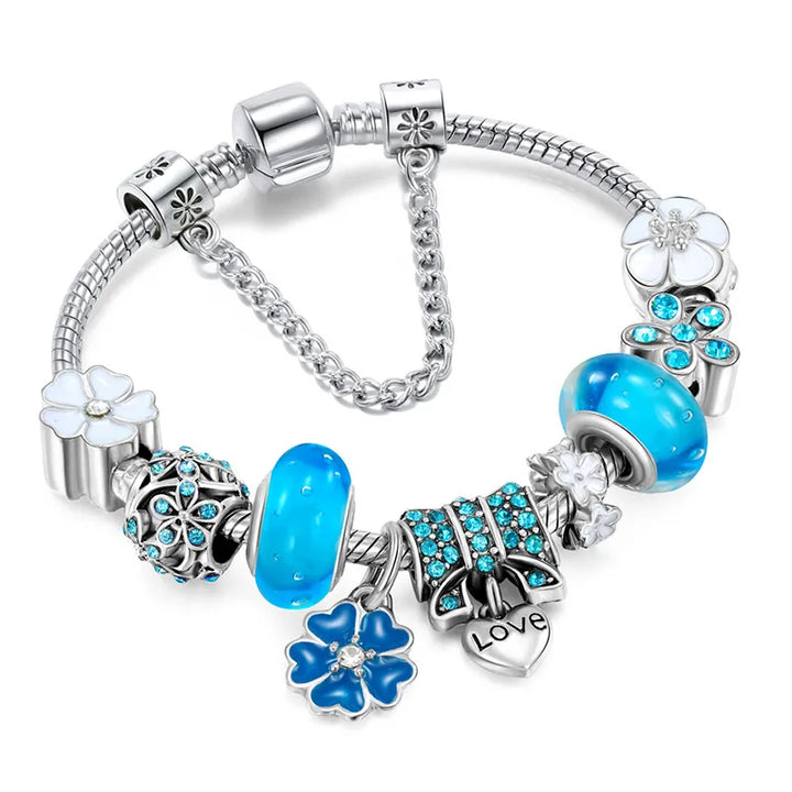 Silver-tone electroplated Women's Love Charm Bracelet, adjustable with heart motif, ideal as a romantic gift for her.