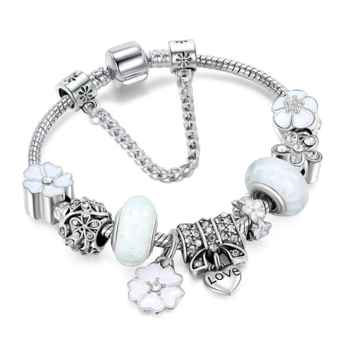 Adjustable electroplated women's bracelet with 'Love' charm, silver-tone alloy, perfect as a romantic jewelry gift.