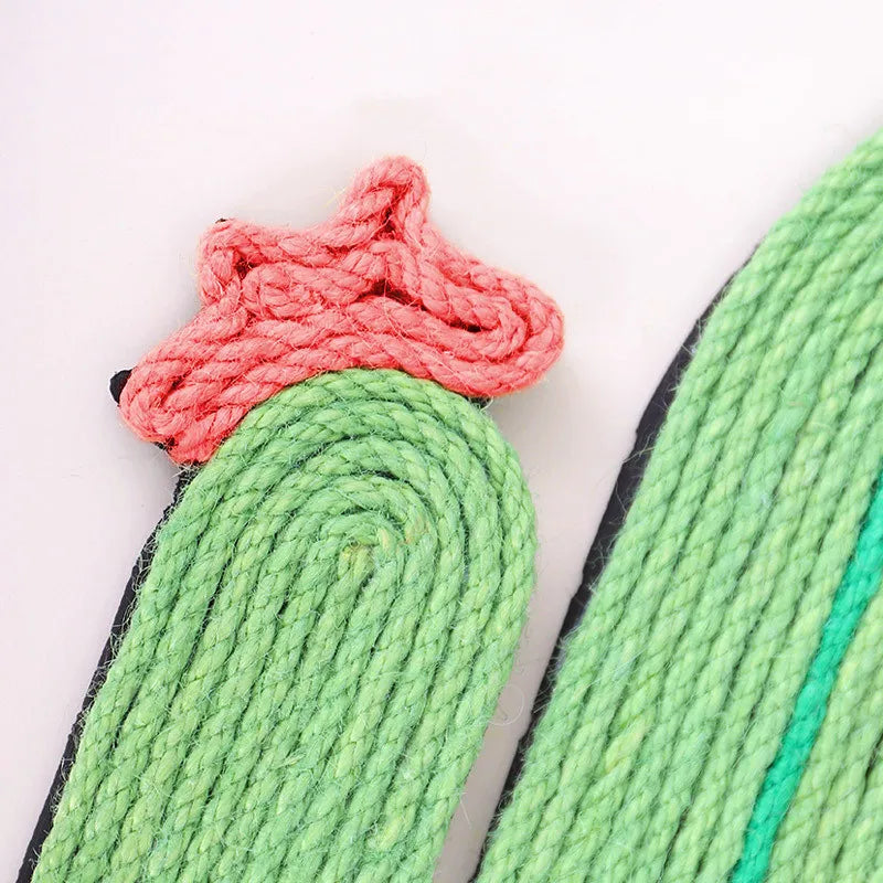 Natural sisal cat scratching mat in playful cactus & fish shapes. Ideal for feline claw care & furniture protection.