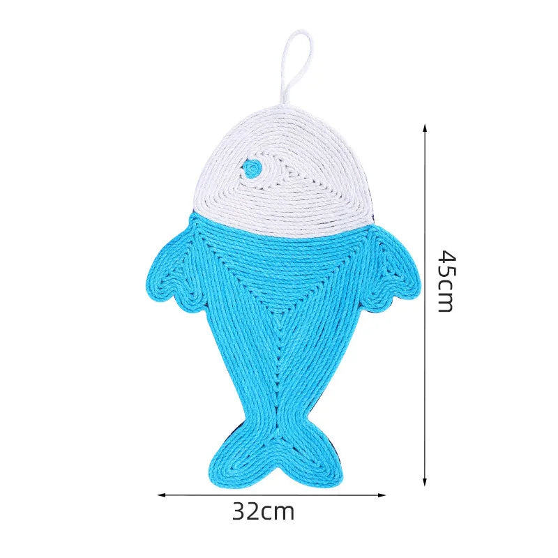 Engaging sisal cat scratching mat toy with playful cactus & fish. A durable wall/floor protector for feline fun.