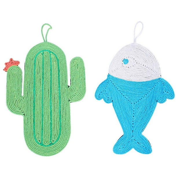 Versatile sisal cat scratching mat for wall or floor. Protects surfaces while providing feline claw care. Cactus & fish.