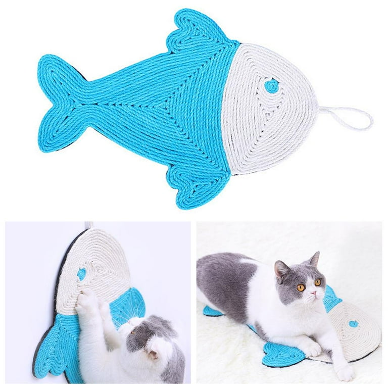 Durable sisal cat scratching mat featuring a fun cactus & fish design. Essential pet furniture protector for active felines.