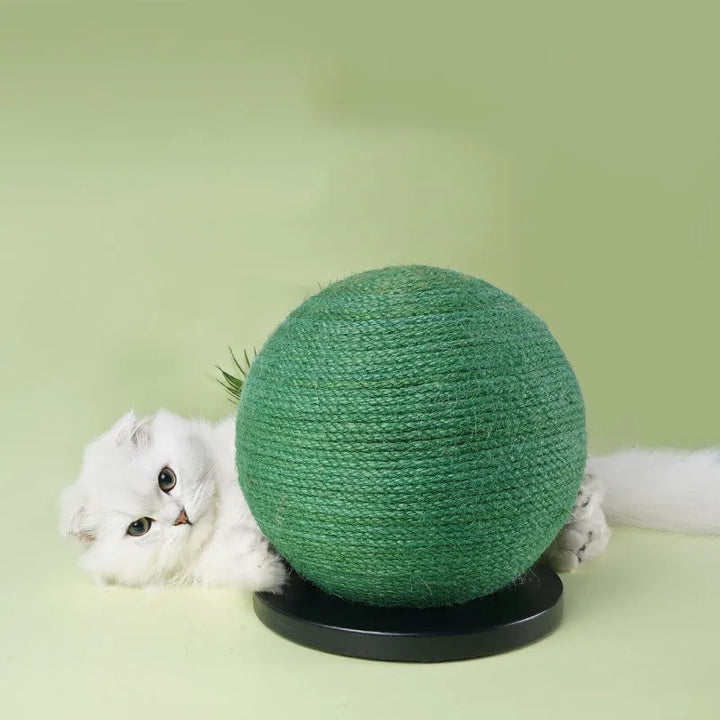 Durable sisal scratching ball for cats, an engaging cat toy that doubles as a furniture protector & claw sharpener.