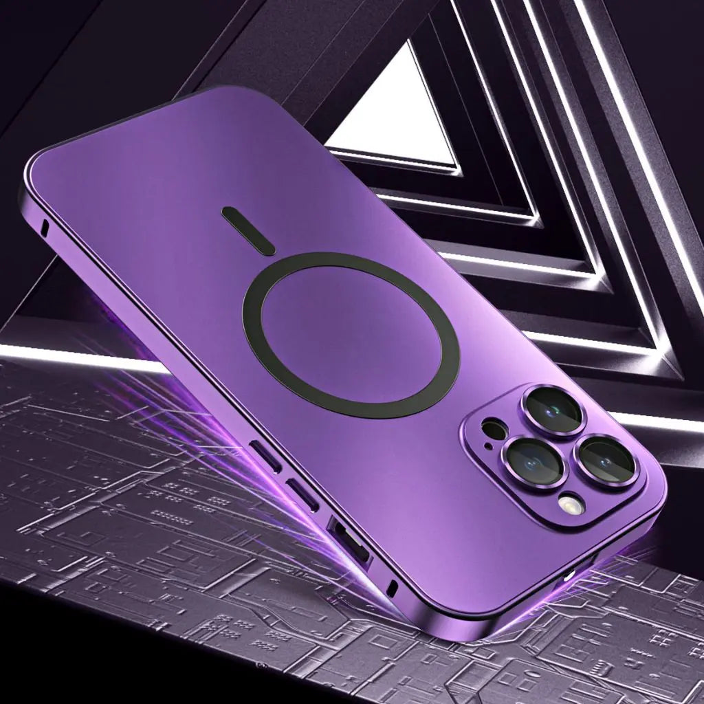 Protective Magsafe compatible metal case for iPhone.
