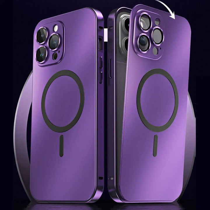 Durable metal magnetic case for iPhone, ultra-slim.