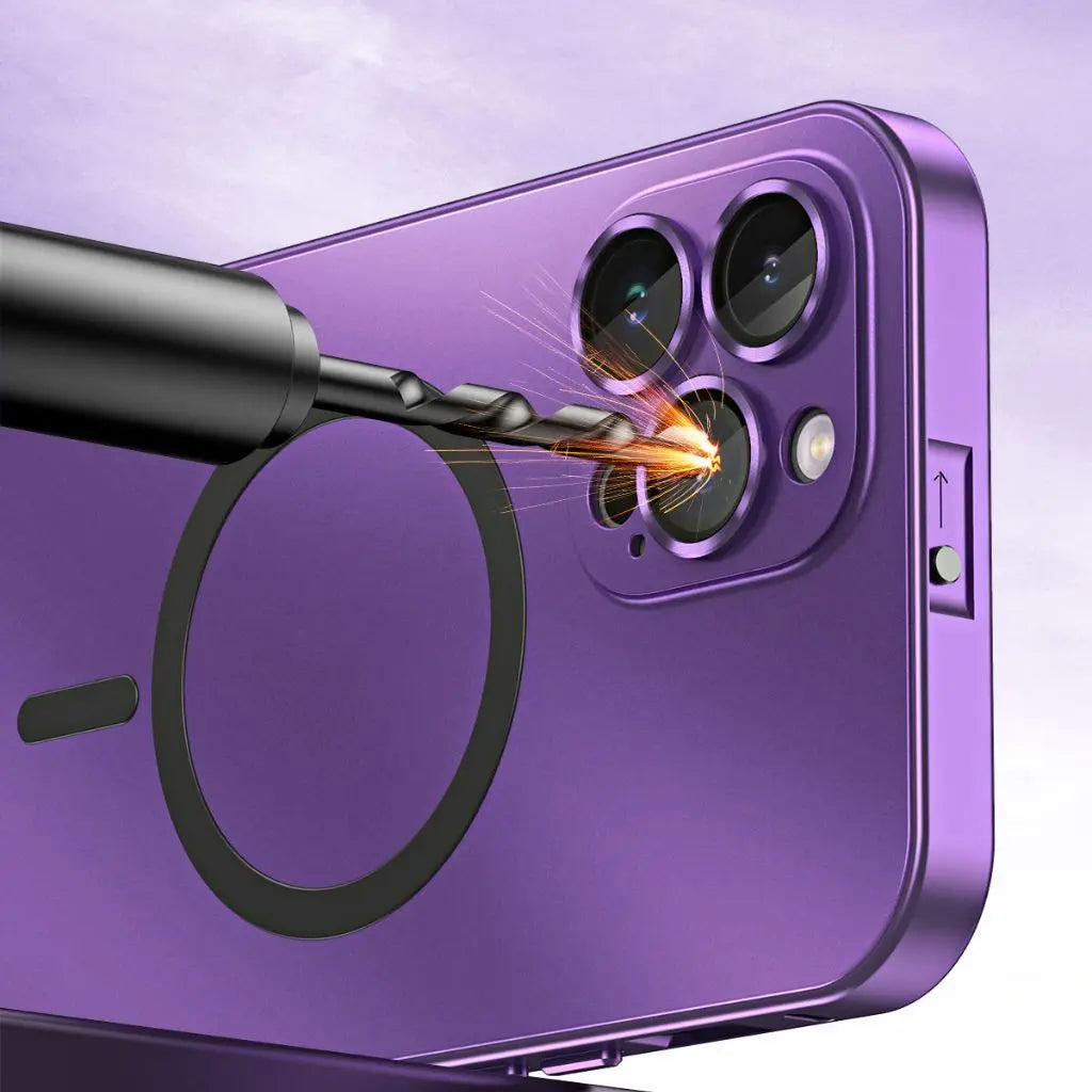 Stylish magnetic aluminum iPhone case, full protection.