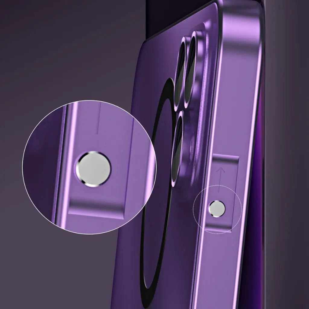 Secure magnetic metal iPhone case, lightweight design.