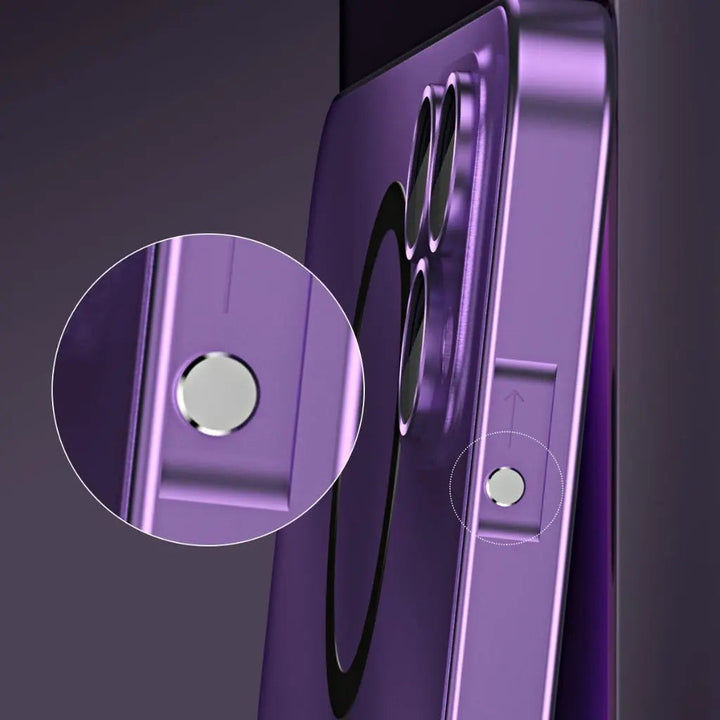 Secure magnetic metal iPhone case, lightweight design.