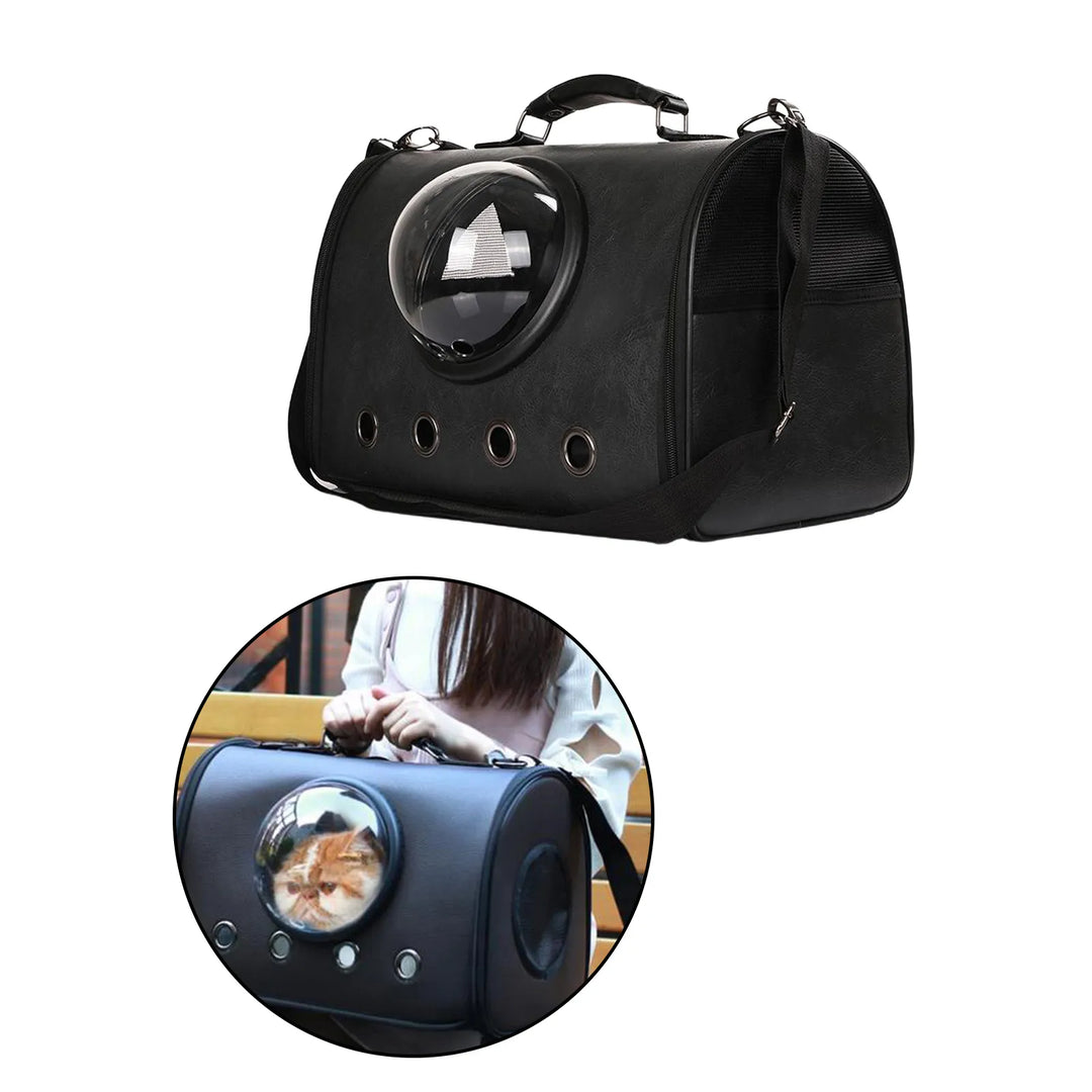 Pet supplies: small cat & dog carrier for car, with a viewing window and sturdy mesh sides.