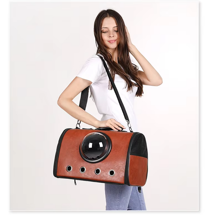 Secure cat carrier for cars, small pets, travel bag with mesh ventilation and viewing window.