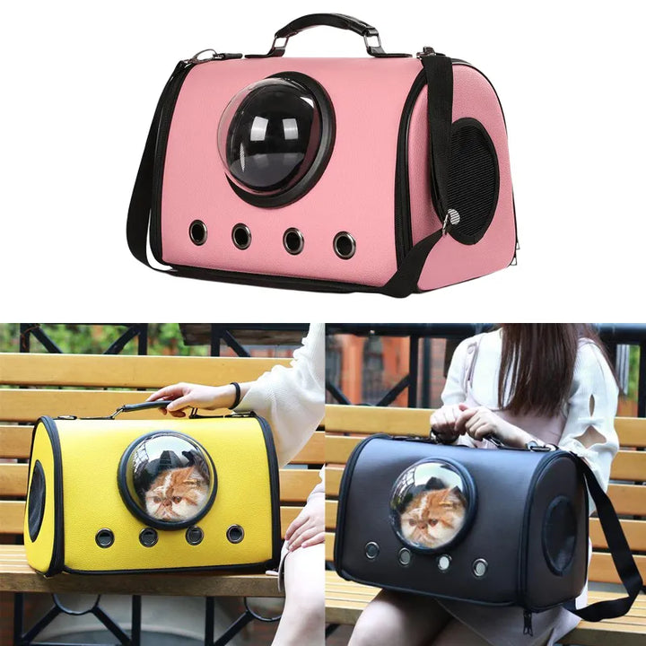 Durable small pet carrier with a viewing window, perfect for safe and comfortable car travel.