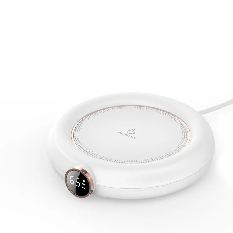 Portable smart digital USB coffee & tea warmer. Keep your favorite beverage at ideal temp, perfect desk accessory.