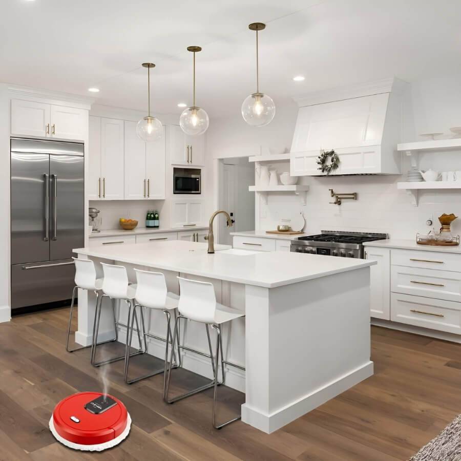 Automatic robotic mop with intelligent navigation, ideal for efficient home floor cleaning.