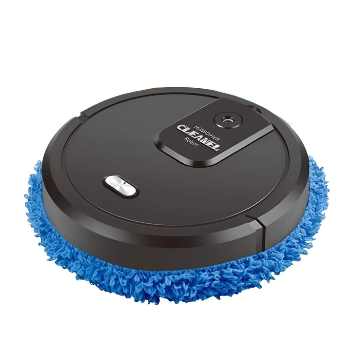 Packaging shot of a new smart robotic mop, emphasizing 'automatic cleaner' and 'tech home' features.