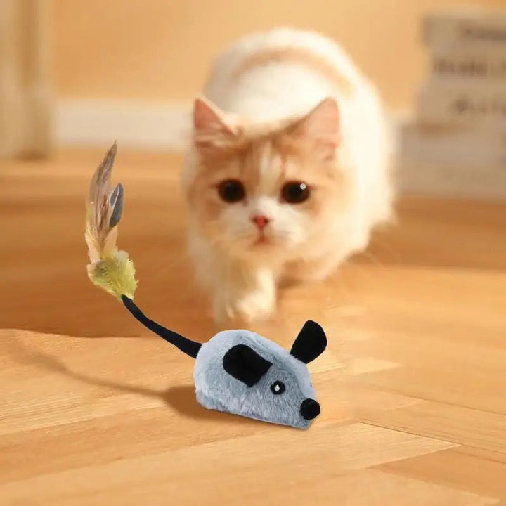 Durable gray interactive mouse cat toy for active play, stimulating hunting instincts & mental enrichment for cats.