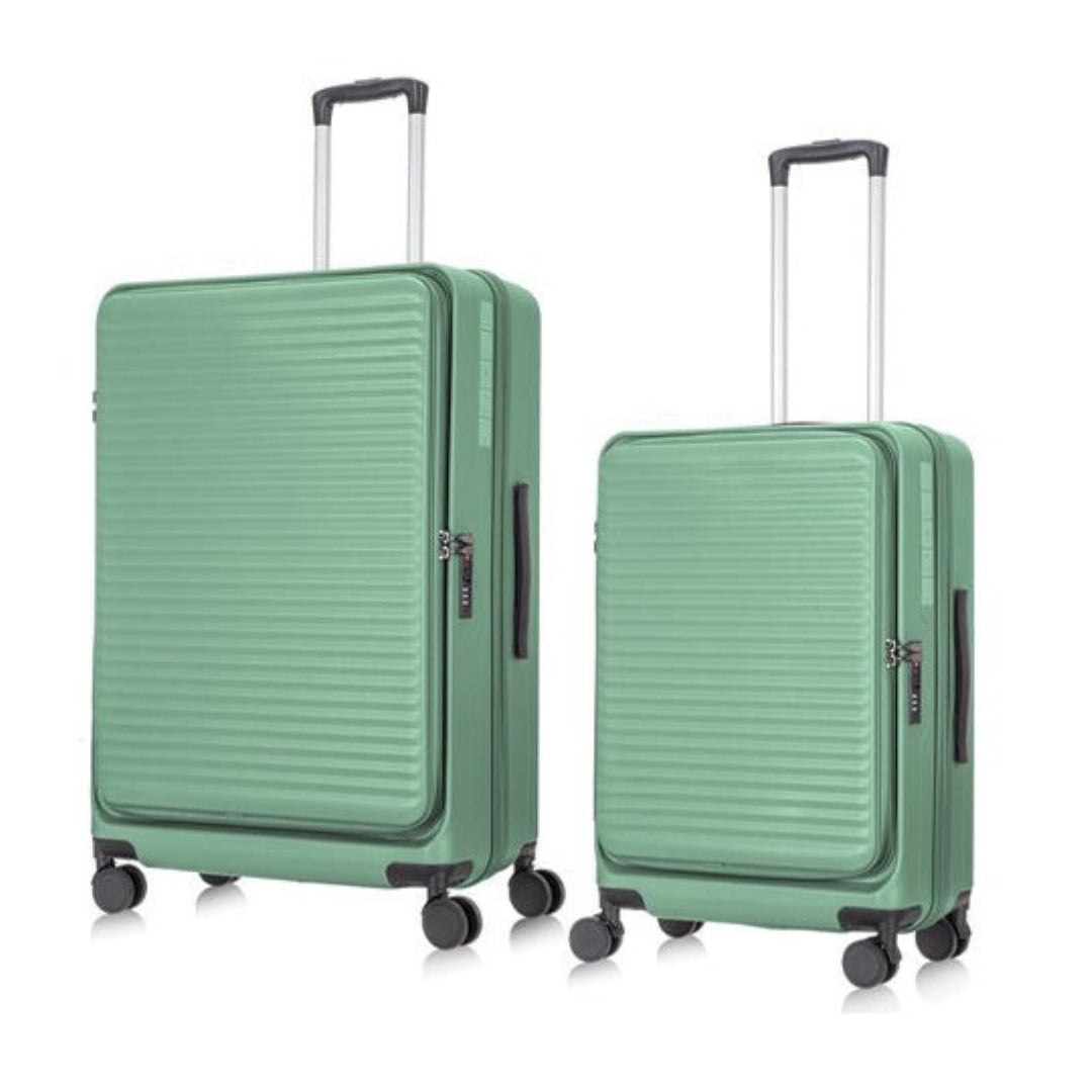 Smart travel 2-piece hardshell luggage set with secure laptop compartment, ideal for business trips.
