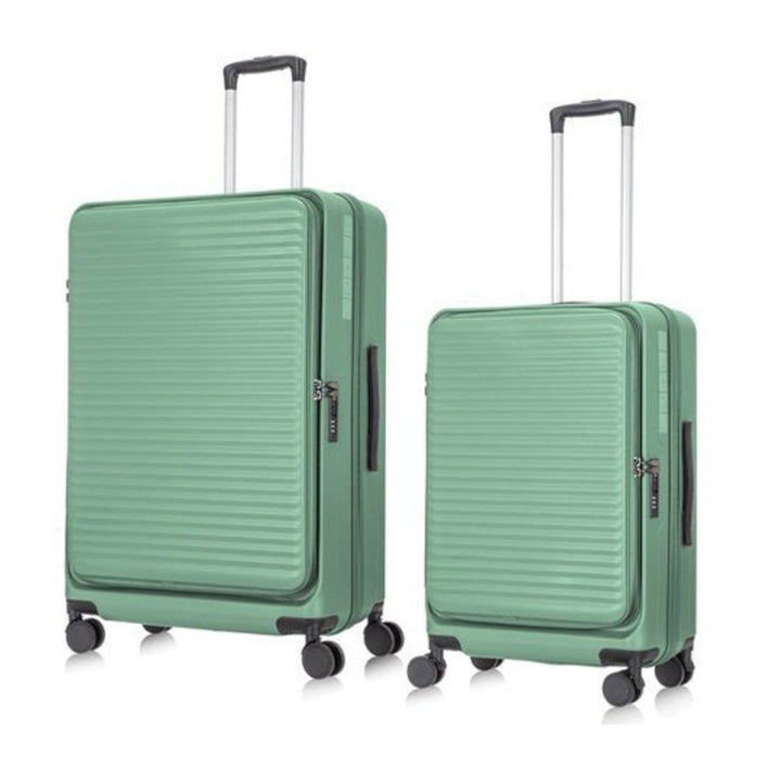 Smart travel 2-piece hardshell luggage set with secure laptop compartment, ideal for business trips.