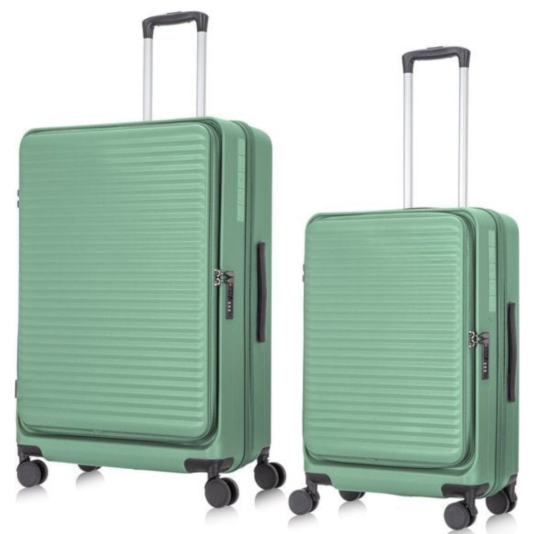 Travel smart with this 2-piece luggage set, featuring a laptop compartment & TSA lock for security.