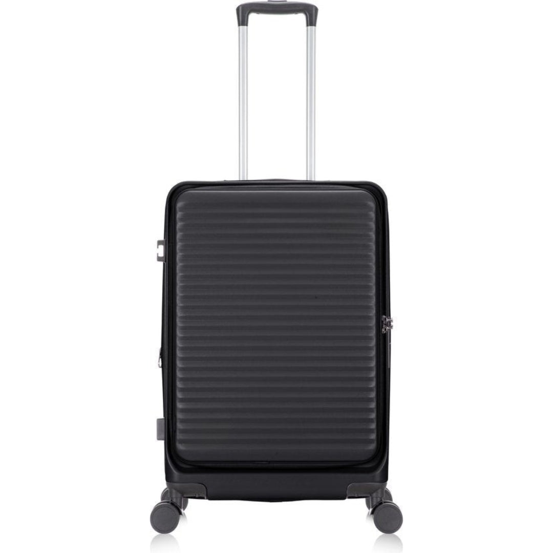 Modern 2-piece travel luggage set, hardshell design, with a dedicated laptop compartment.