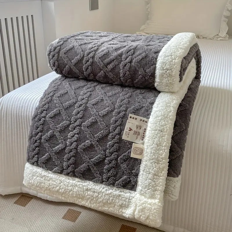 Velvety soft sherpa fleece blanket, reversible for cozy all-season comfort. Ideal bed or sofa throw, home decor.