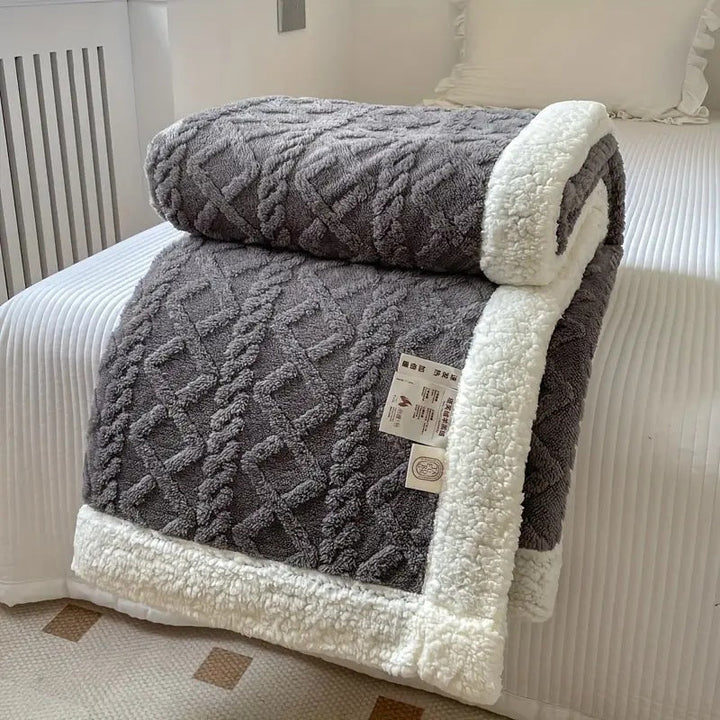 Velvety soft sherpa fleece blanket, reversible for cozy all-season comfort. Ideal bed or sofa throw, home decor.