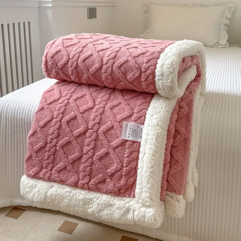 Warm sherpa fleece blanket, reversible for versatile all-season use. Cozy throw for bed, sofa, or living room.