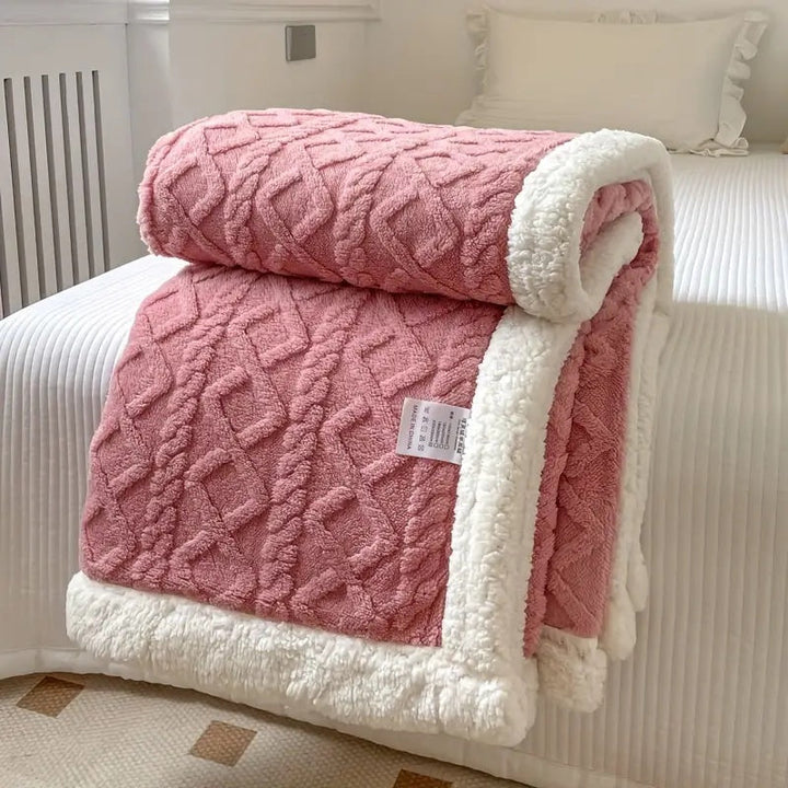 Warm sherpa fleece blanket, reversible for versatile all-season use. Cozy throw for bed, sofa, or living room.