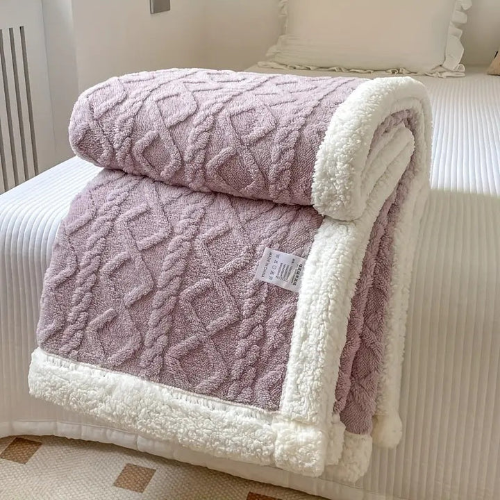 Cozy sherpa fleece blanket, soft & plush for ultimate comfort on sofa or bed. Reversible all-season throw.