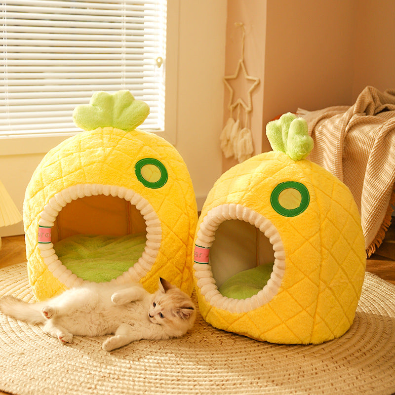 Soft Cat Pineapple Cave pet bed, a cozy and unique sleeping hideaway for cats and small pets.