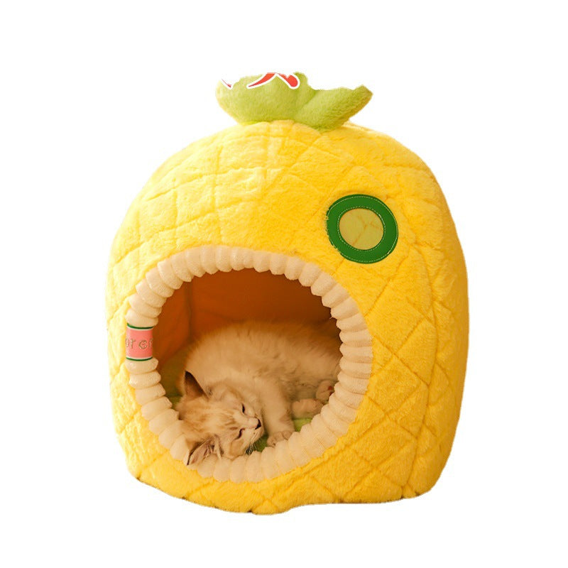 Cozy and soft Cat Pineapple Cave bed, offering ultimate comfort and a warm sleeping spot for your feline.