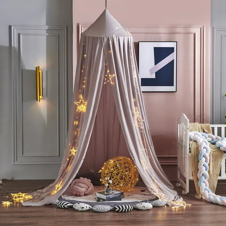 Secure & cozy unisex baby canopy bed tent for cribs, a perfect cotton blend nursery decor and sleep sanctuary.